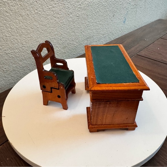 Other - Vintage dollhouse furniture green & brown Miniature desk & chair